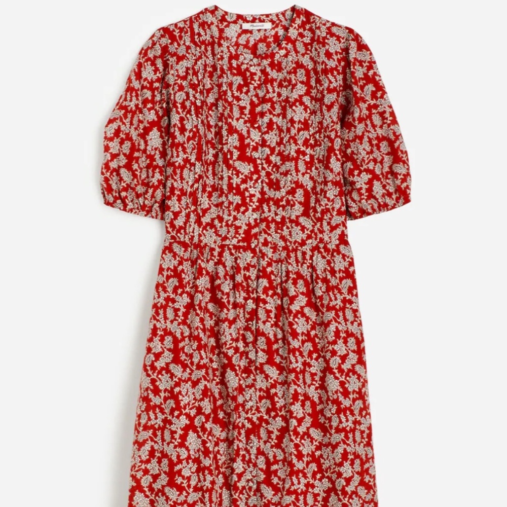NWT - Pintucked Puff-Sleeve Midi Dress in Floral